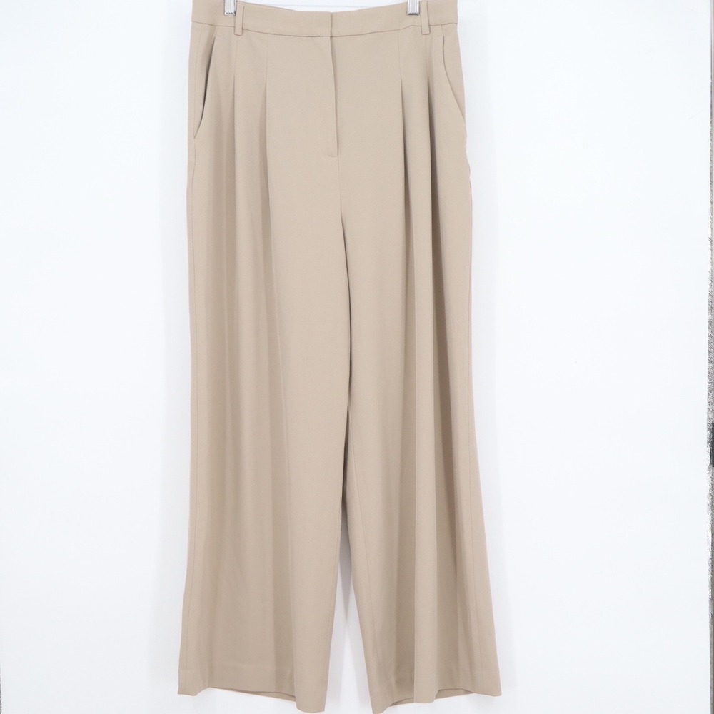 HM Womens Beige Wide Leg Pleated High Waist Dress Pants Trousers Size 12